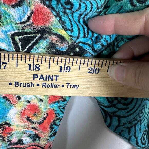 Chico's‎ Tribal Face All Over Print Cotton 3/4 Sleeve Tee Sz L Abstract Colorful - Picture 6 of 7